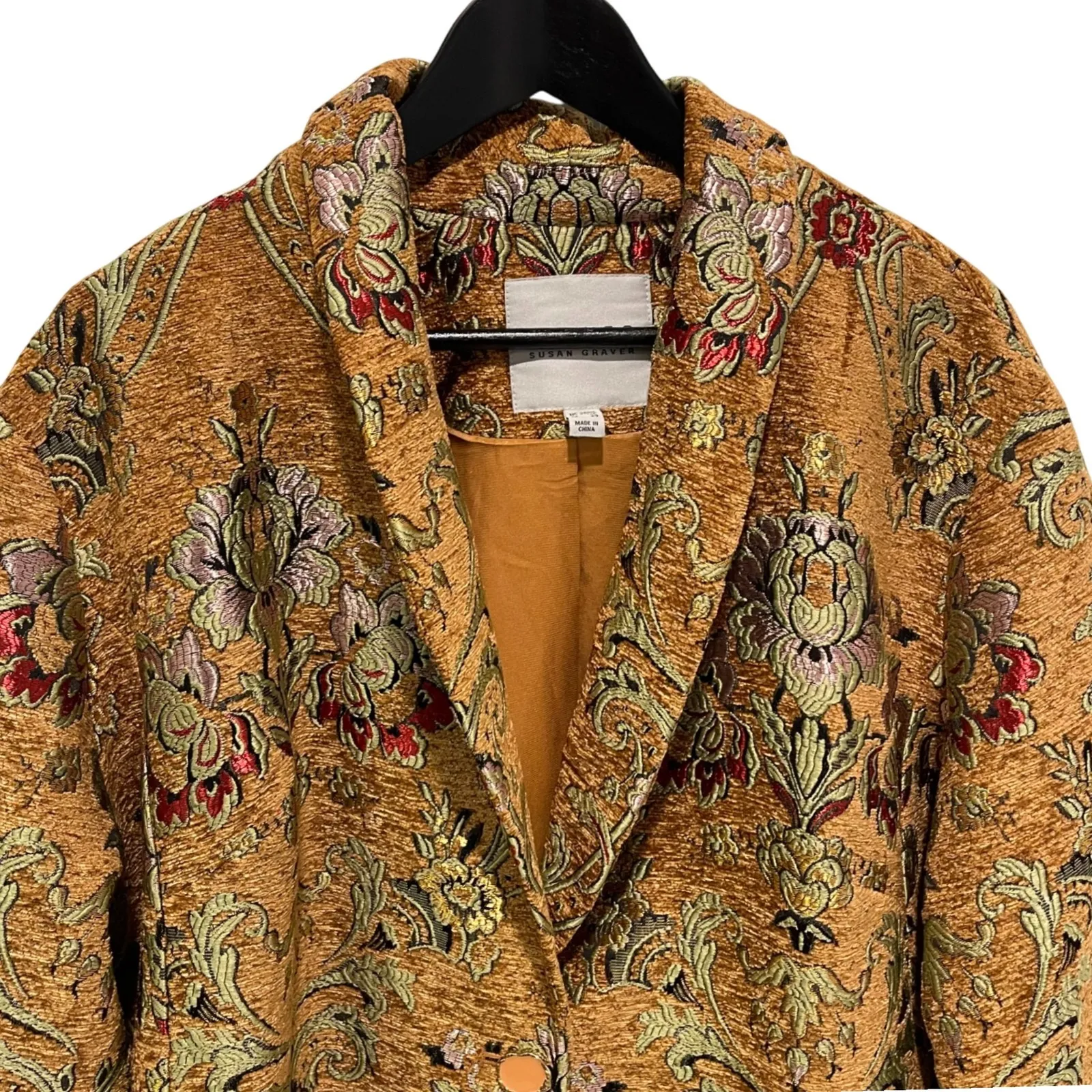 Susan Graver Brocade Floral Jacquard‎ Blazer Jacket Gold Red Green Women US 28WP - Image 3