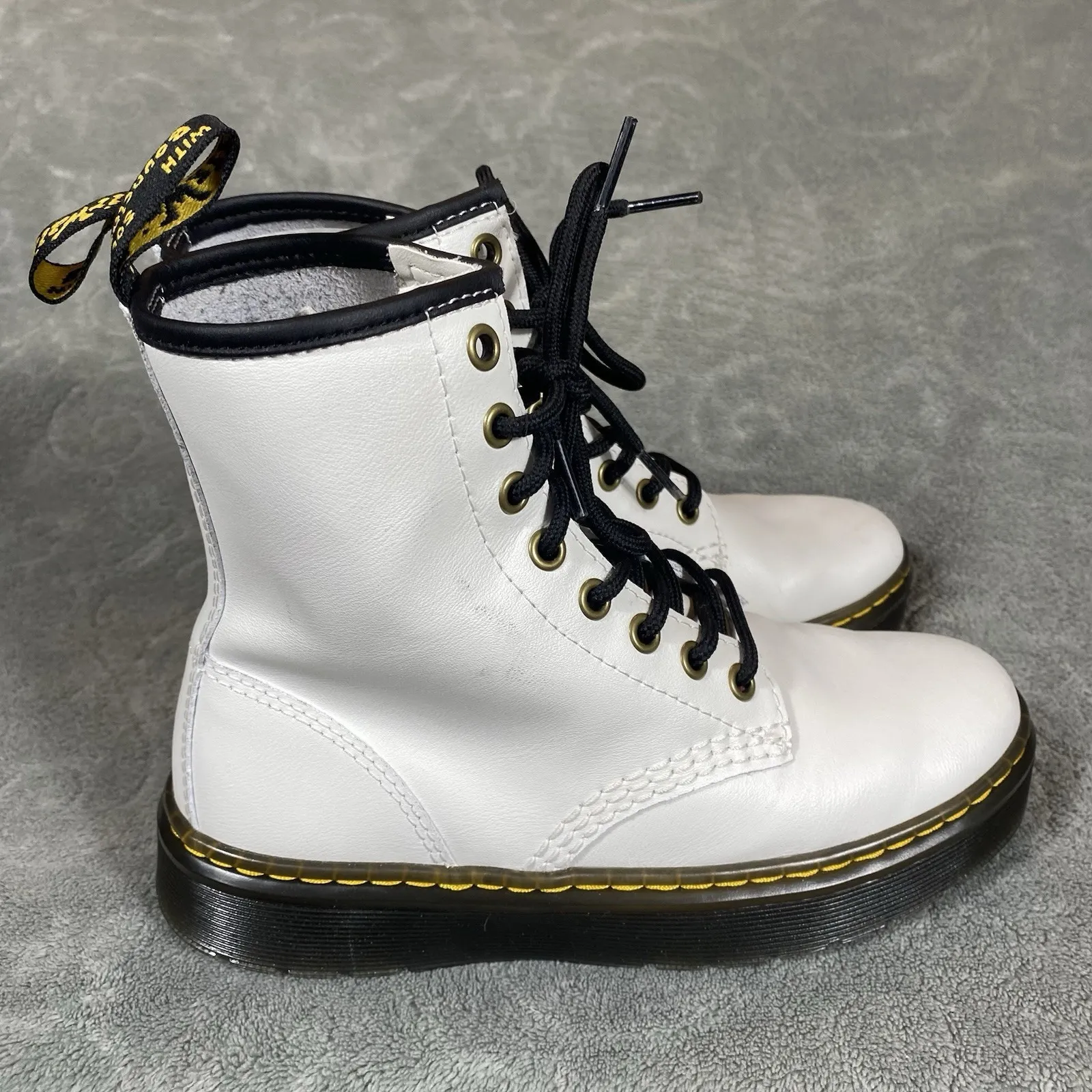 Dr. Doc Martens White Leather Combat Boots Women 5 Smooth Lace Up Bouncing Soles - Image 2