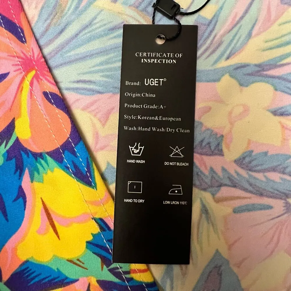 NWT UGET Bodycon Tropical Floral Midi Skirt Tie Crop Top Set Large Womens Beach - Image 5