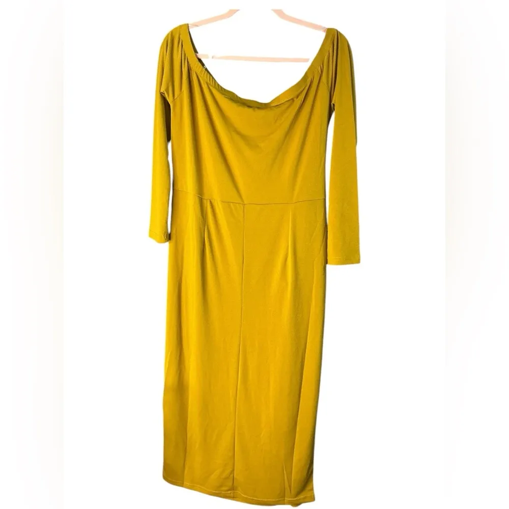 Yellow Ruched Tie Front Sheath Dress with 3/4 Sleeves for Cocktail Size undefined - Image 2