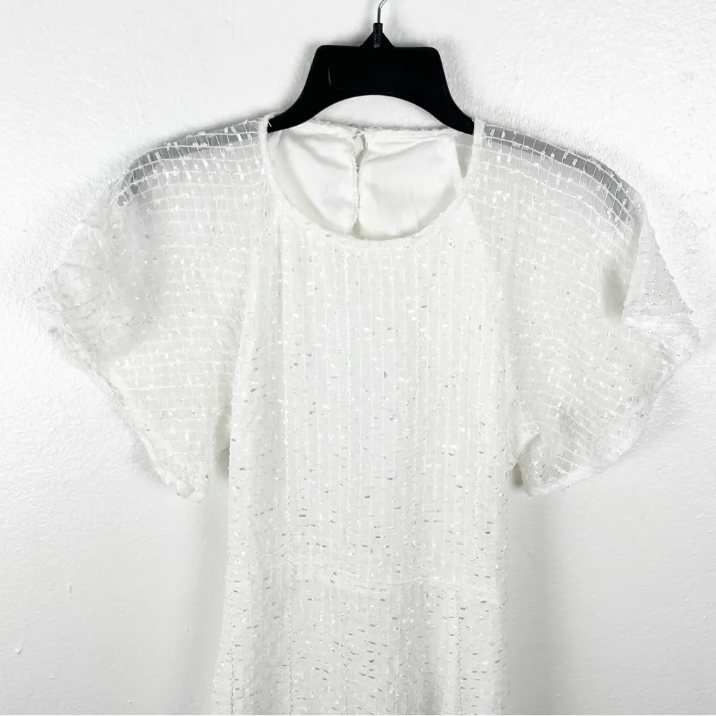 LULUS Sincere Sweetness White Textured Open Back Front Slit Midi Dress Medium - Image 12