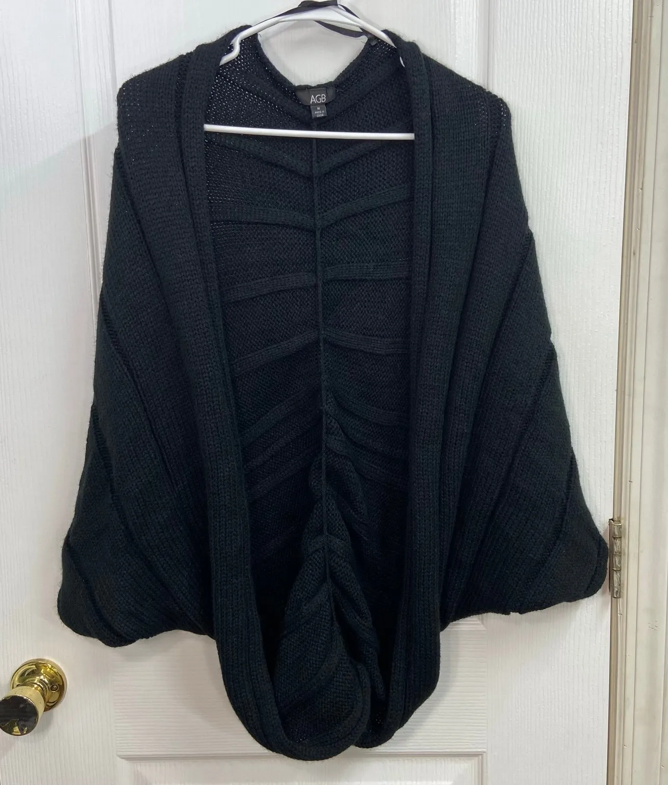 AGB black thick knit ruched loose drapey relaxed cardigan open sweater medium - Image 1