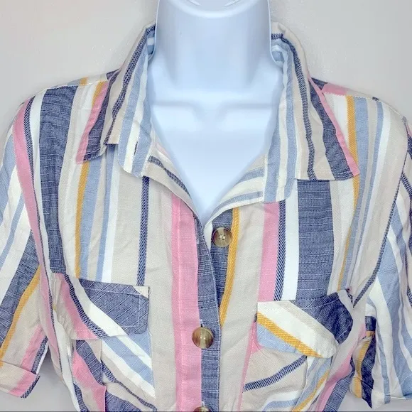 Style‎ Envy Striped Button Down Dress Size M Pink Size M - Image 4