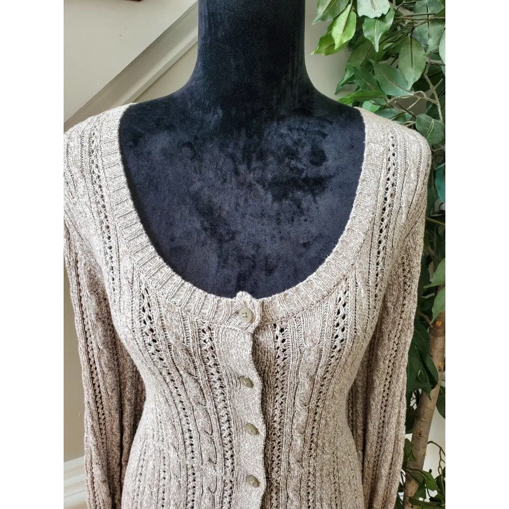 APT.9 Women Beige Cotton Round Neck Long Sleeve Casual Cardigan Sweater Size XL - Image 3