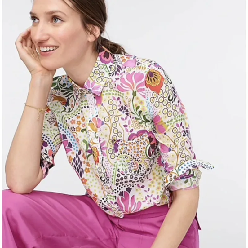 J.‎ Crew Ratti Retro Floral Popover Classic Fit  Shirt Rose Multi Size 2 - Image 3