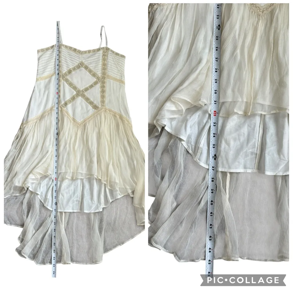 Free People Beaded Lace Cream High Low Dress Boho Wedding Festival Medium Large - Image 13
