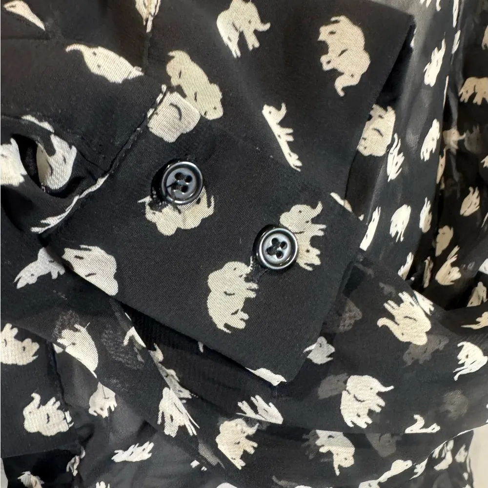 black and white elephant print vneck long sleeve top size small - Image 4