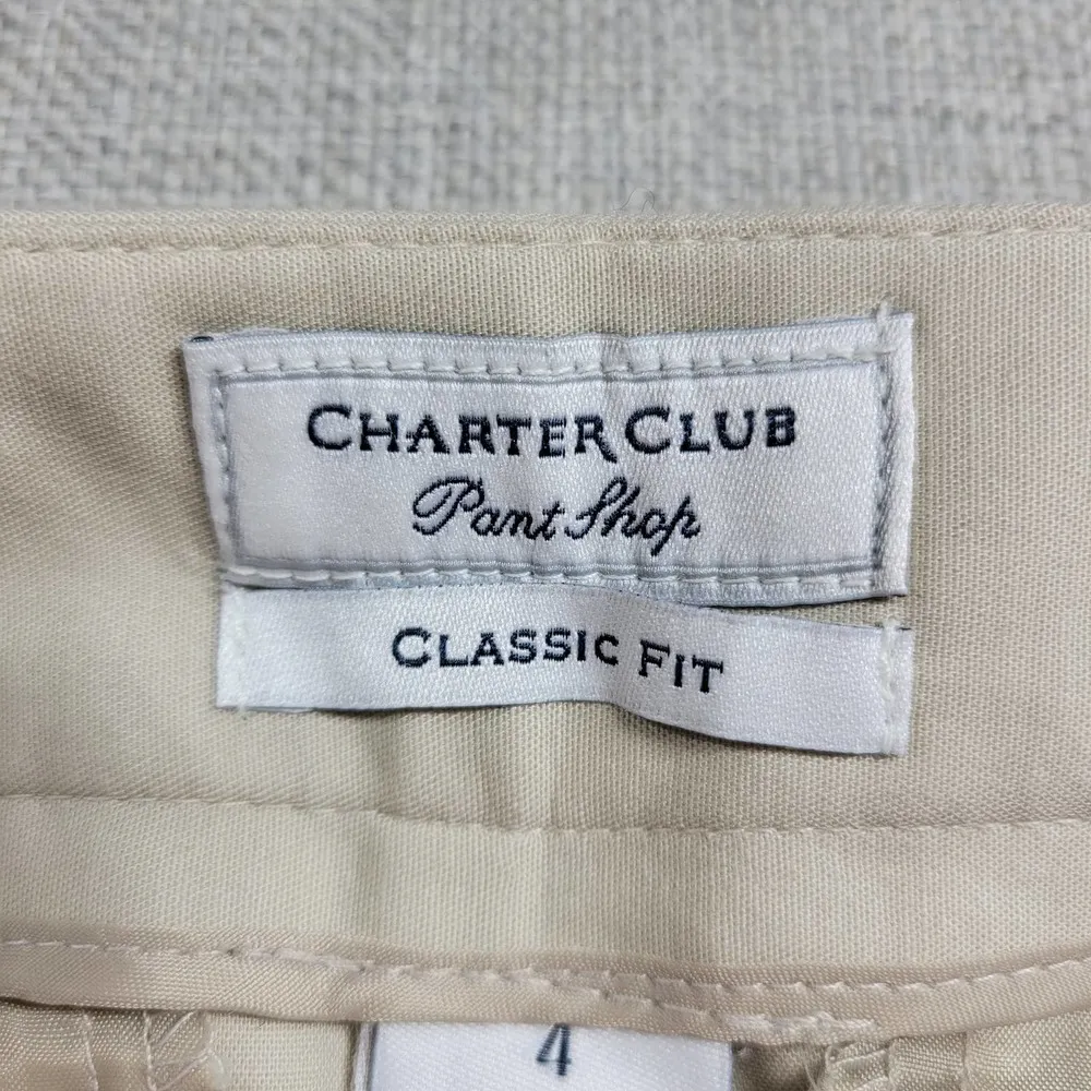 Charter Club Womens Pants Size 4 Beige Classic Fit Tummy Slimming Belted Slacks - Image 7