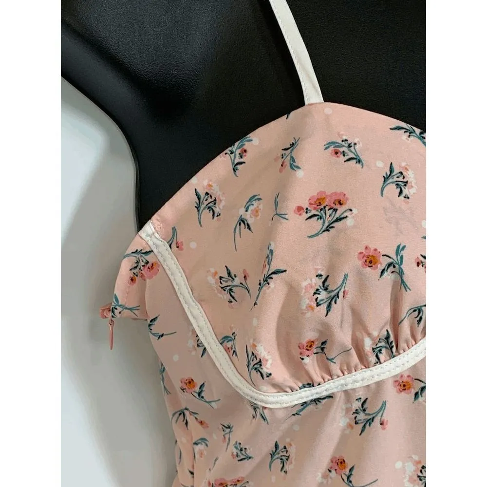 Shien Womens Midi Dress Adjustable Straps Tie Bow Floral Pink Medium - Image 6