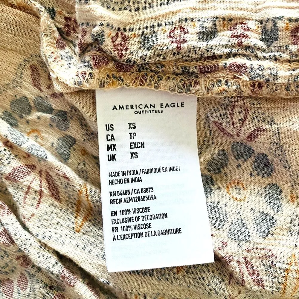 American Eagle Embroidered Balloon Sleeve Tassel Peasant Patchwork Peplum Top XS Pink - Image 5