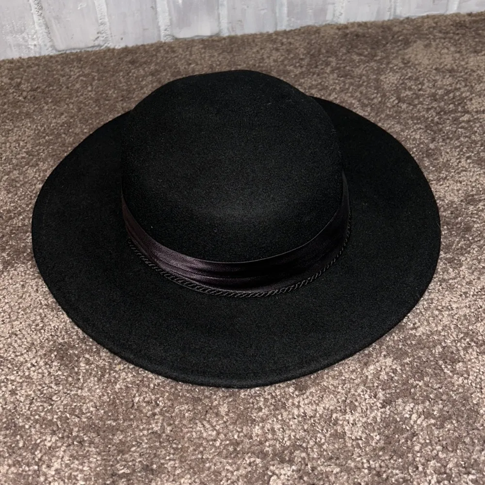 Black 100% wool wide brim fedora felt hat - Image 2