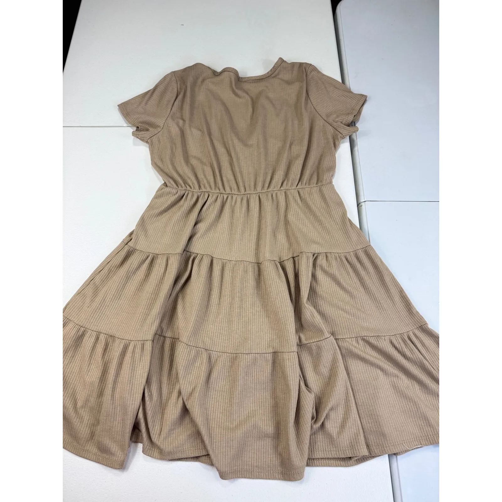 Olivia Rae New York Womens Dress, Ribbed Knit Tiered Casual Dress, Tan, Party - Image 6