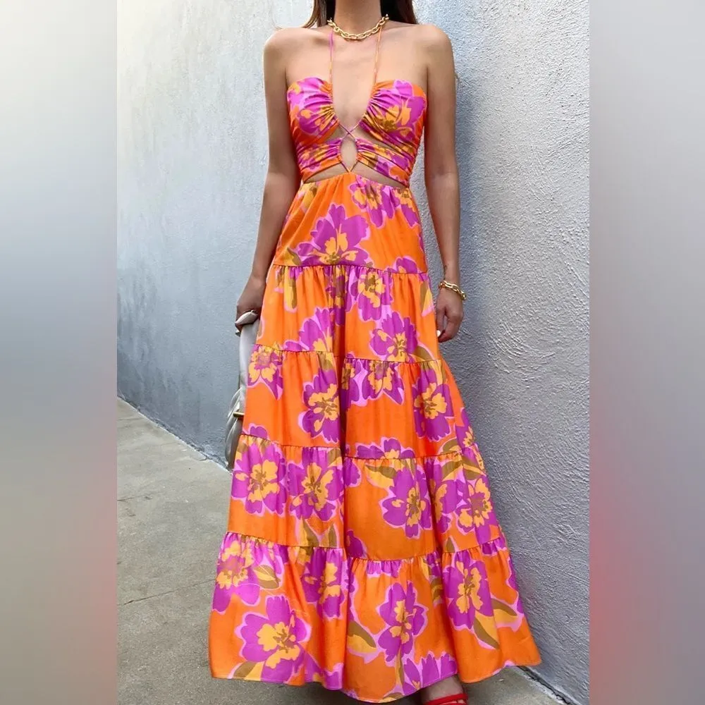 NWT Runway The Label Orchid Maxi Dress in Orange Floral Size XL - Image 3