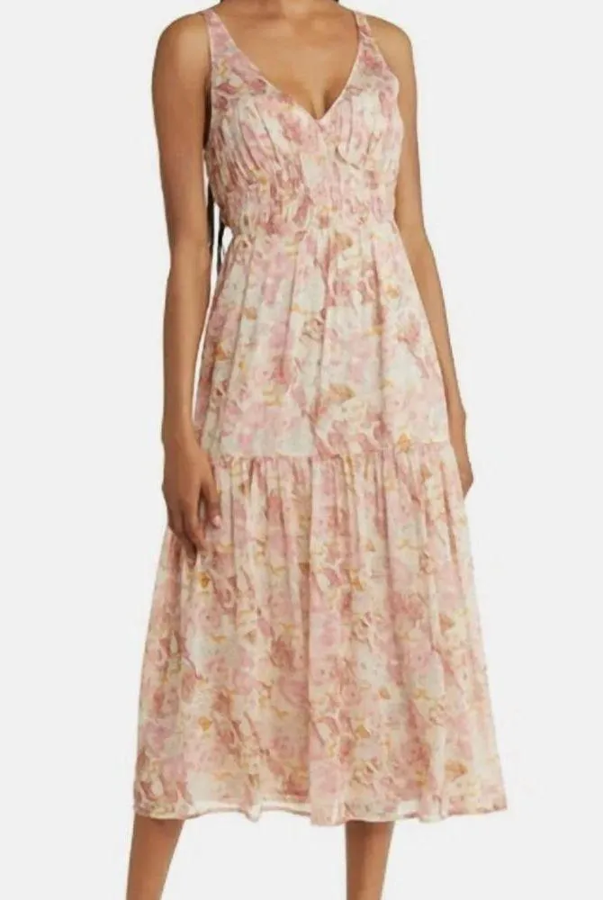 Floret Studios Women XS Taupe Mauve Cottage Fairy Floral Long Dress Romantic New Pink - Image 12