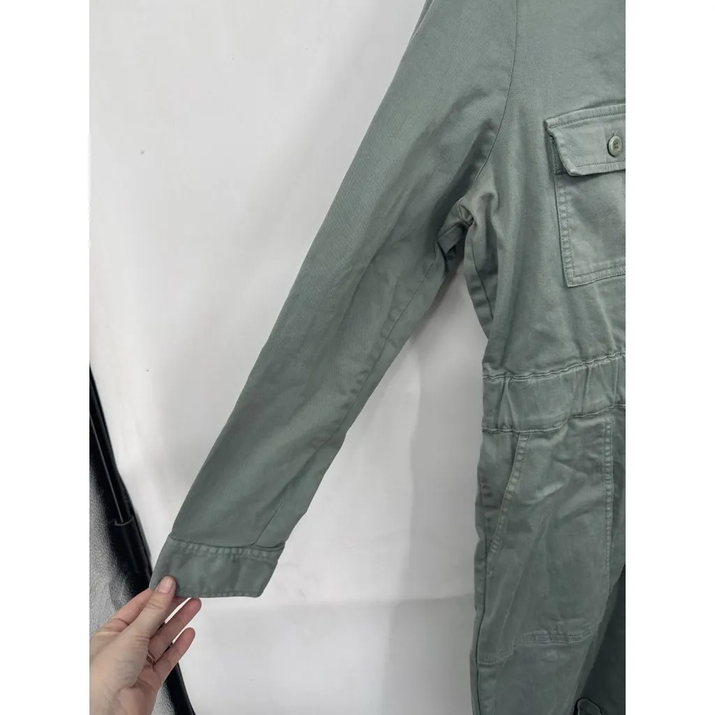 J. Crew Zip Front Chino Dress Women 14 Green Long Sleeve Granolagirl Academia - Image 9