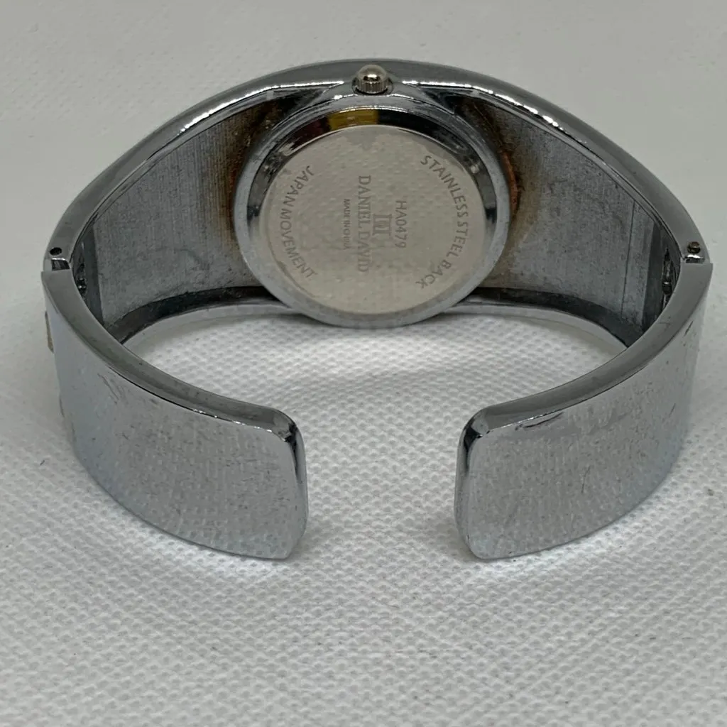 Daniel David women’s cuff bangle bracelet watch 32mm silver gold tone running - Image 4