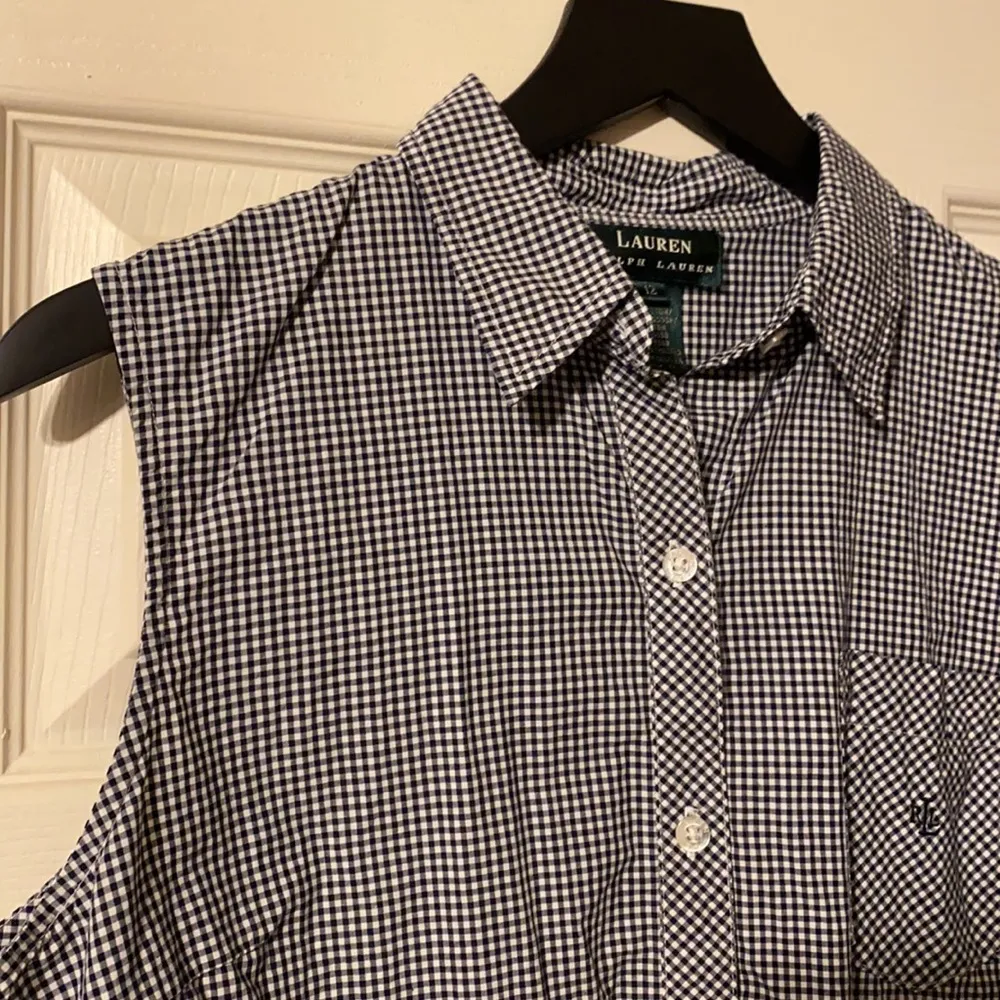 Vintage 90s Lauren  check tie up sleeveless button blouse, size 12 - Image 4