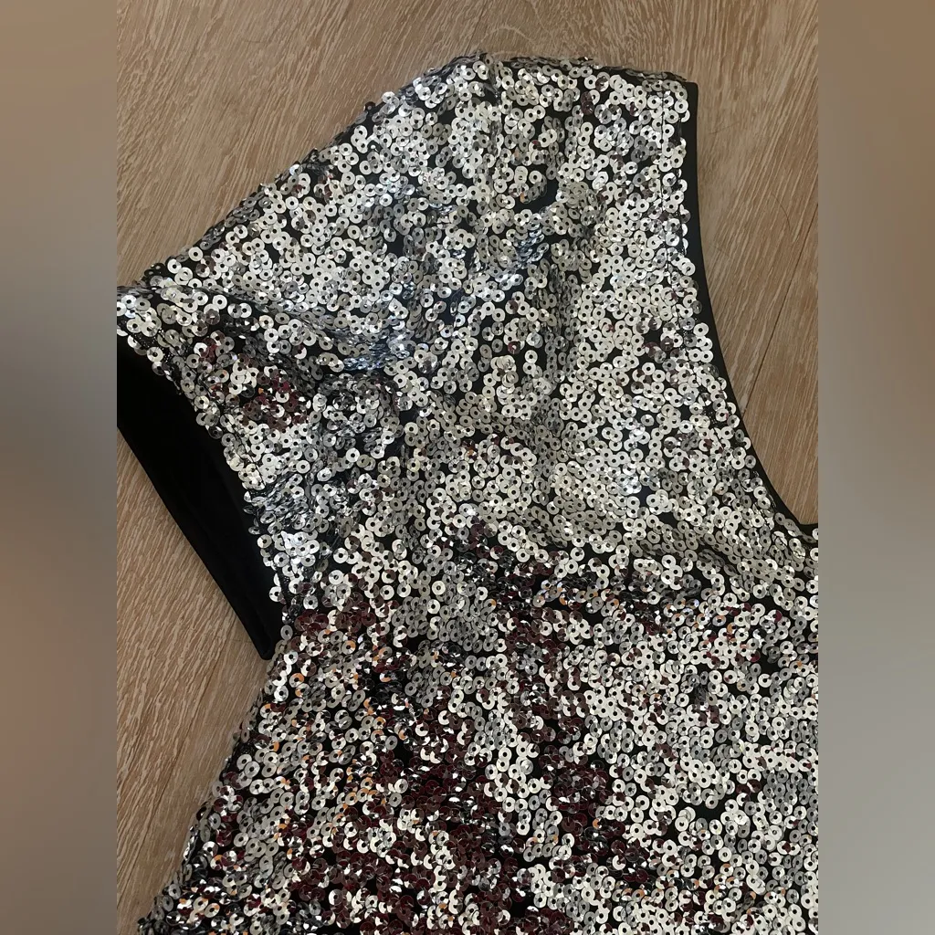 NWT She + Sky  Gold Metallic silver shimmer sequin cocktail, formal dress;size S - Image 2
