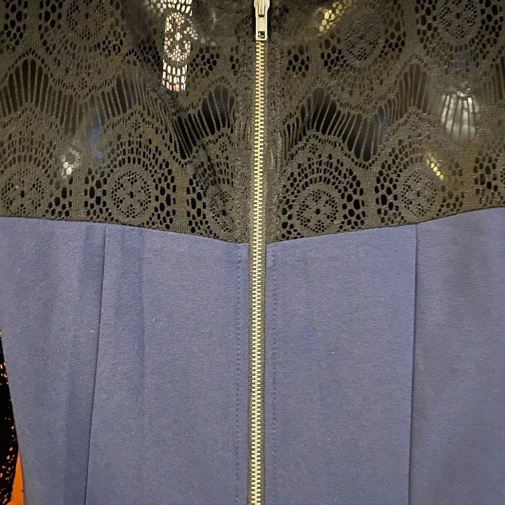 Xhilaration Navy Blue Dress Black Lace Long Sleeves Effortless Elegance Size XS - Image 12