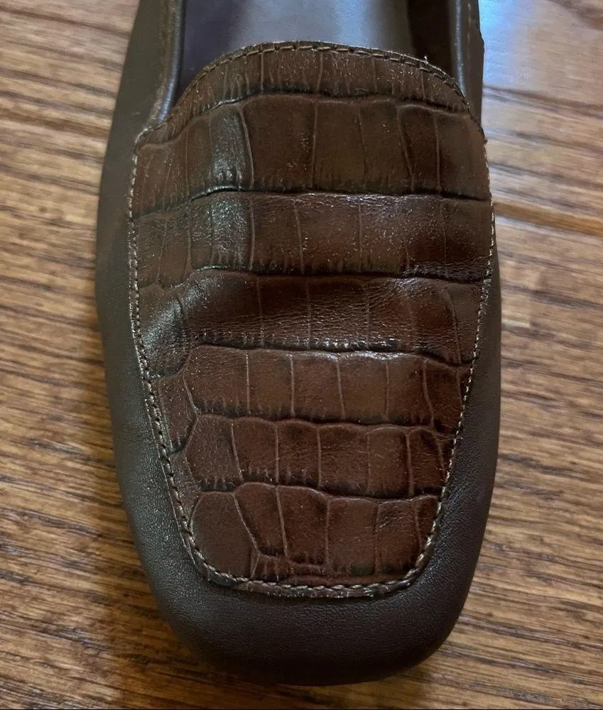 ENZO ANGIOLINI Liberty Brown Leather w/ Croc Embossing Womens Shoes Flats ~ 6M - Image 4