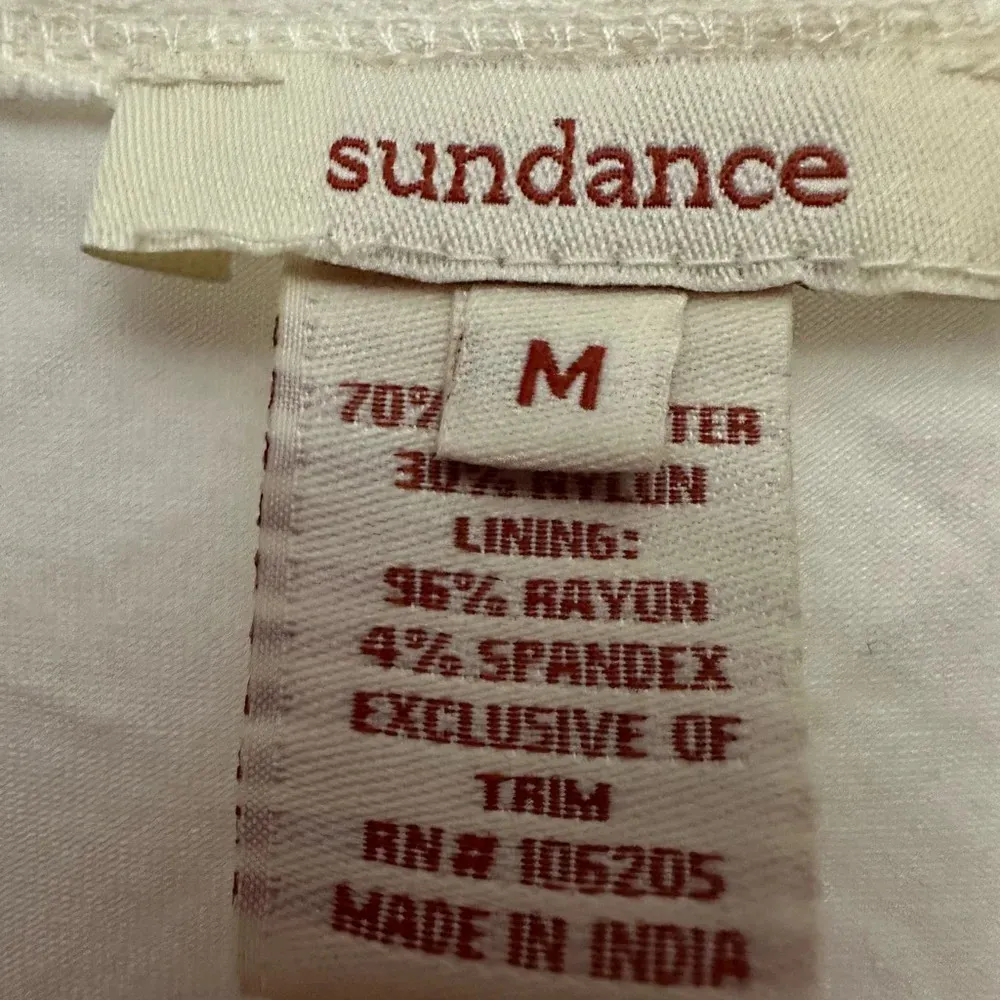 Sundance Ivory Patchwork Lace Overlay Blouse Sheer Sleeves Clip Dot Size Medium - Image 3