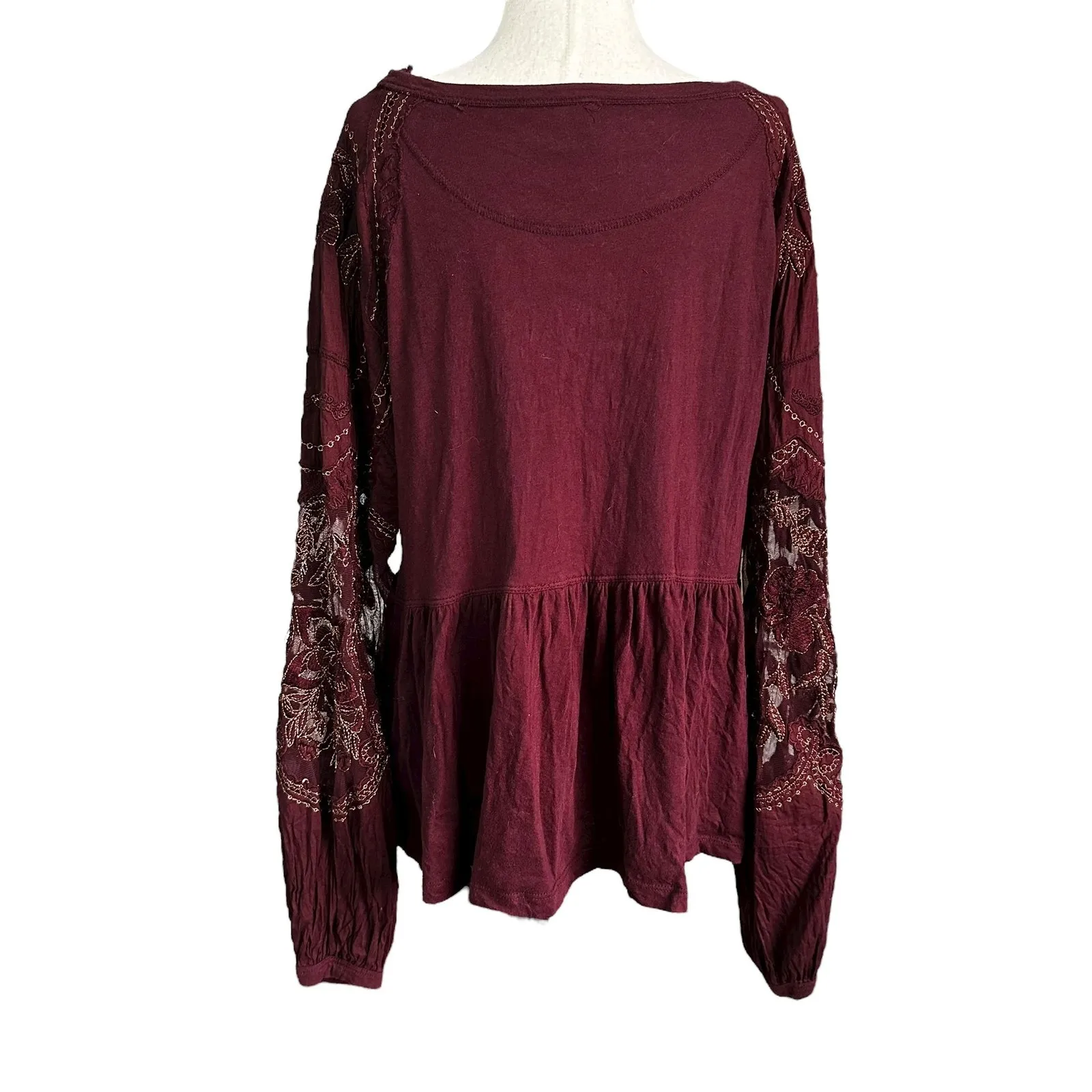 Free People Maroon Metallic Peplum Blouse Women's Top Size Small | 31-34-3 - Image 2