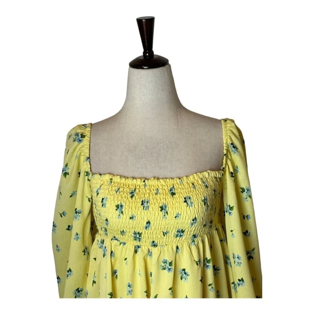 We Wore What  Yellow Floral Print On Off Shoulder Smocked Boho Maxi Dress S NWT - Image 5