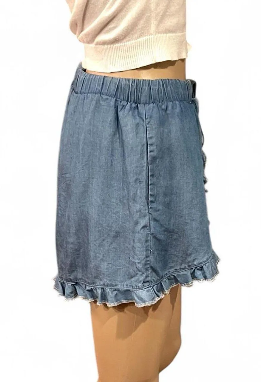 Lovers + Friends Denim Lightweight Tencel Shorts Blue Size Medium Tassels EUC - Image 3