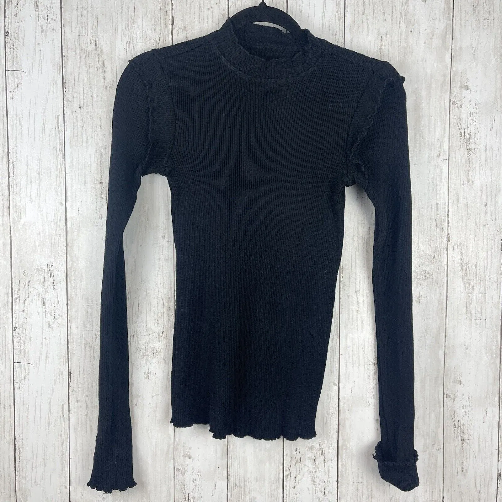 Current/Elliot Black The Ruffle Rib Top Size 0 Small Minimalist Chic Classy - Image 2