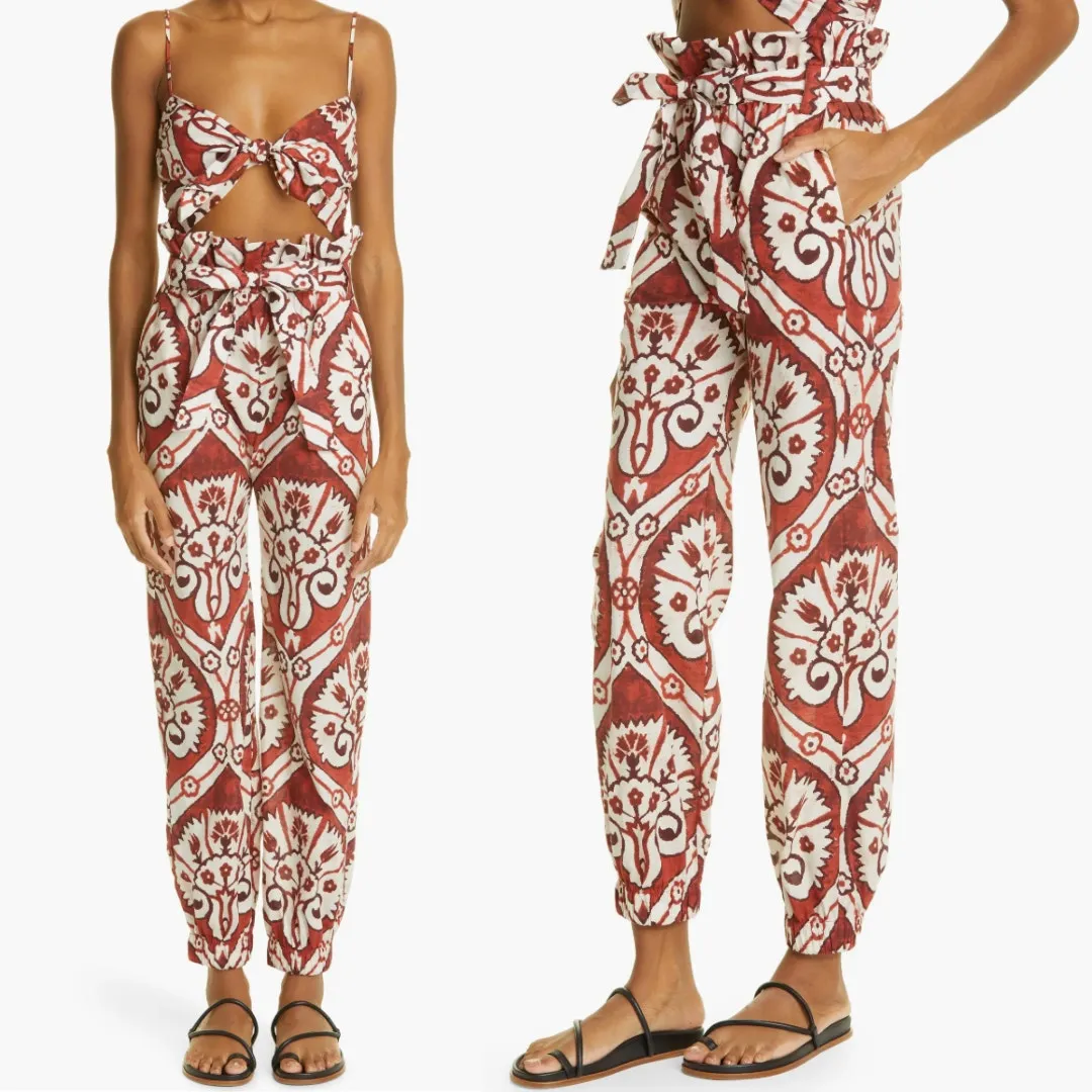 Johanna Ortiz Baru Nomadic Hunting Paperbag Cotton Pants Rust Red Size 6 NWT‎ - Image 3