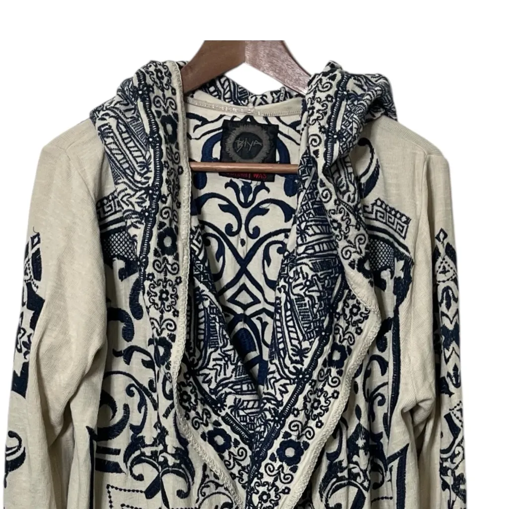 Johnny Was Biya Nebolisse Duster Women’s Large Beige Hooded Boho Embroidered - Image 3