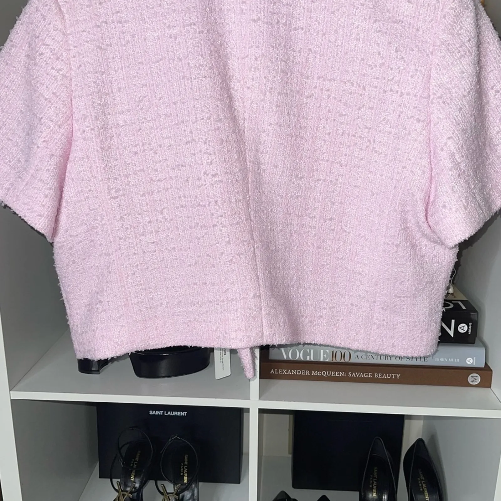 Express Tweed Cropped Short Sleeve Blazer in Souvenir Pink Style: 06956716 - Image 12