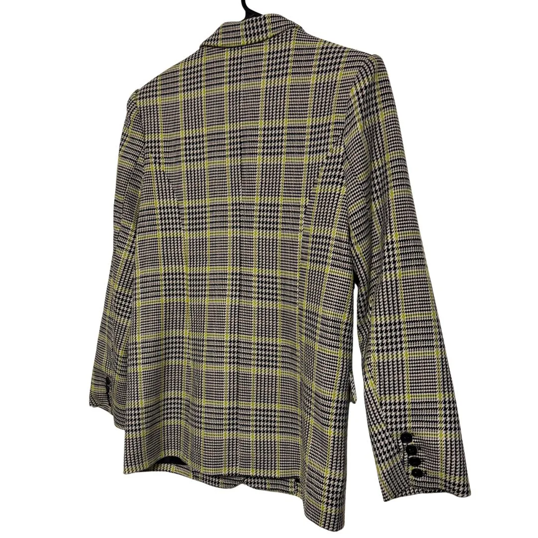 Line and Dot Gabbie Blazer Houndstooth Plaid Black Brown Chartreuse EUC Medium - Image 7