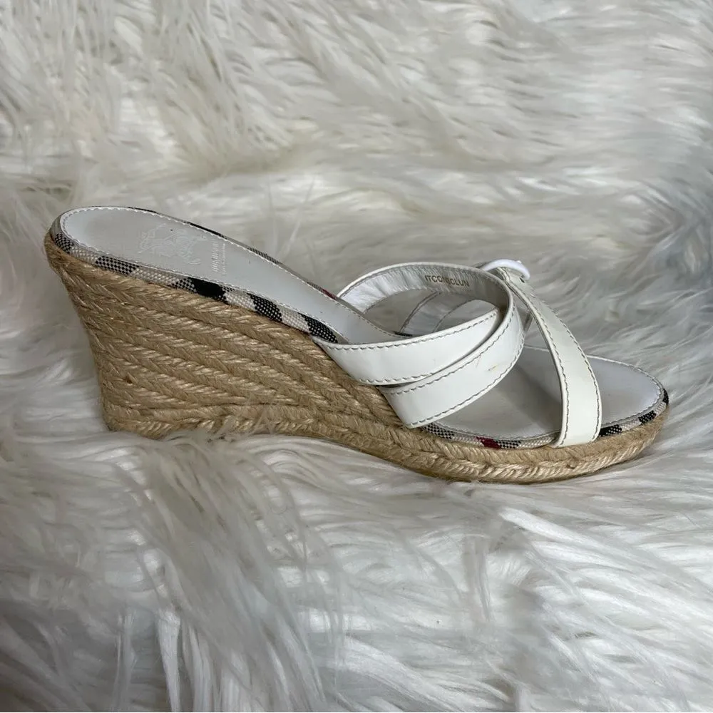 Burberry strappy Nova check Plaid Jute‎ wedge Espadrille sandals Coastal 37 - Image 5