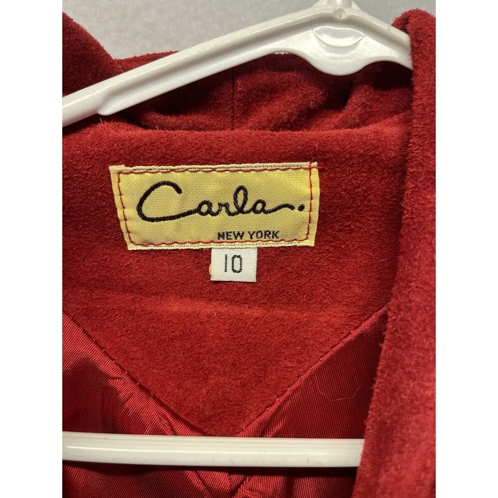 Vintage Carla New York Genuine Red Leather Suede Jacket Blazer Women's Size 10 - Image 2