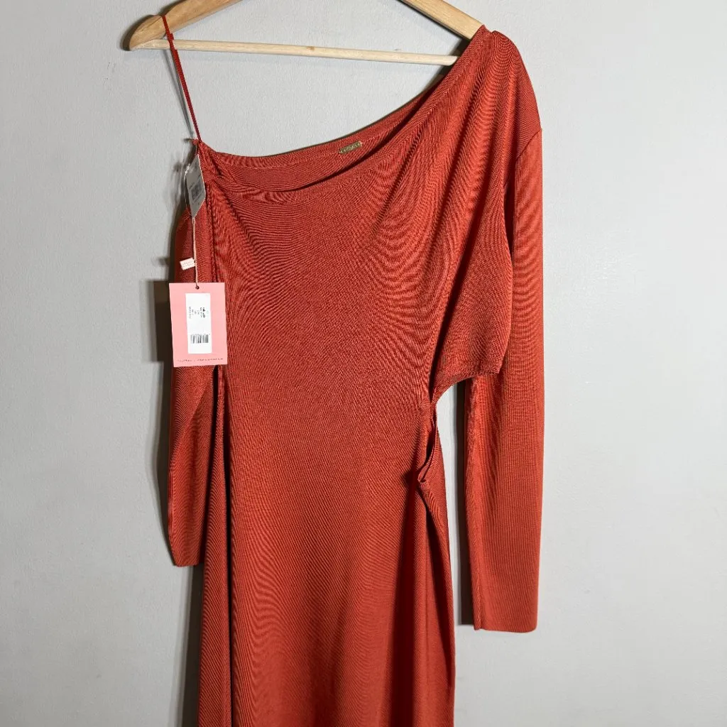 Cult Gaia Zora Knit Cutout Midi Dress Women Medium Chili Orange Asymmetrical NWT - Image 9