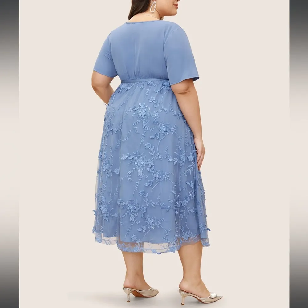 Stereo Floral Embroidered Patchwork Mesh Dress - Image 4