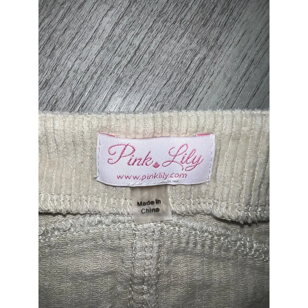 Pink Lily Western Corduroy Skirt S Womens Beige Short Snap Up Front Pockets - Image 2