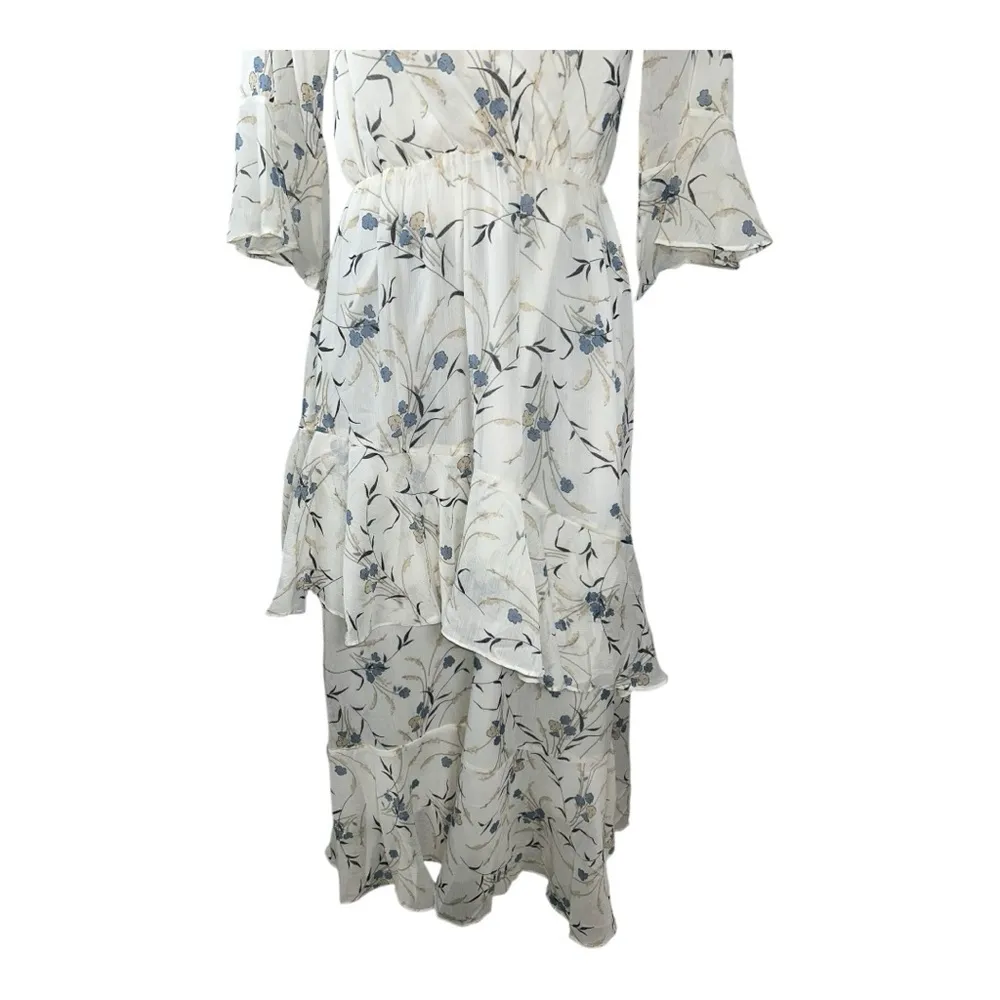 XINOU Womens Dresses White Floral Maxi Dress V Neck High Waist Chiffon size M. Size M - Image 2