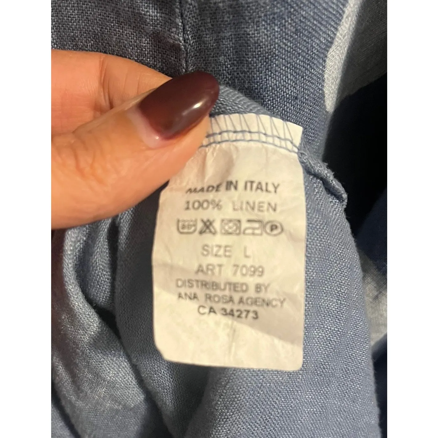 Me & Gee Dots Tank Dress in Blue wi/White Large Polka Dots 100% Linen Women's L - Image 7