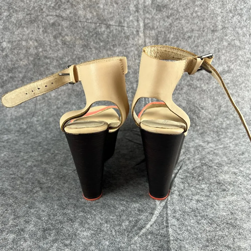 Joe's Jeans Khloe Wedge Platform Strappy Sandal Neon Pink Coral Beige Sz Women 8 - Image 5