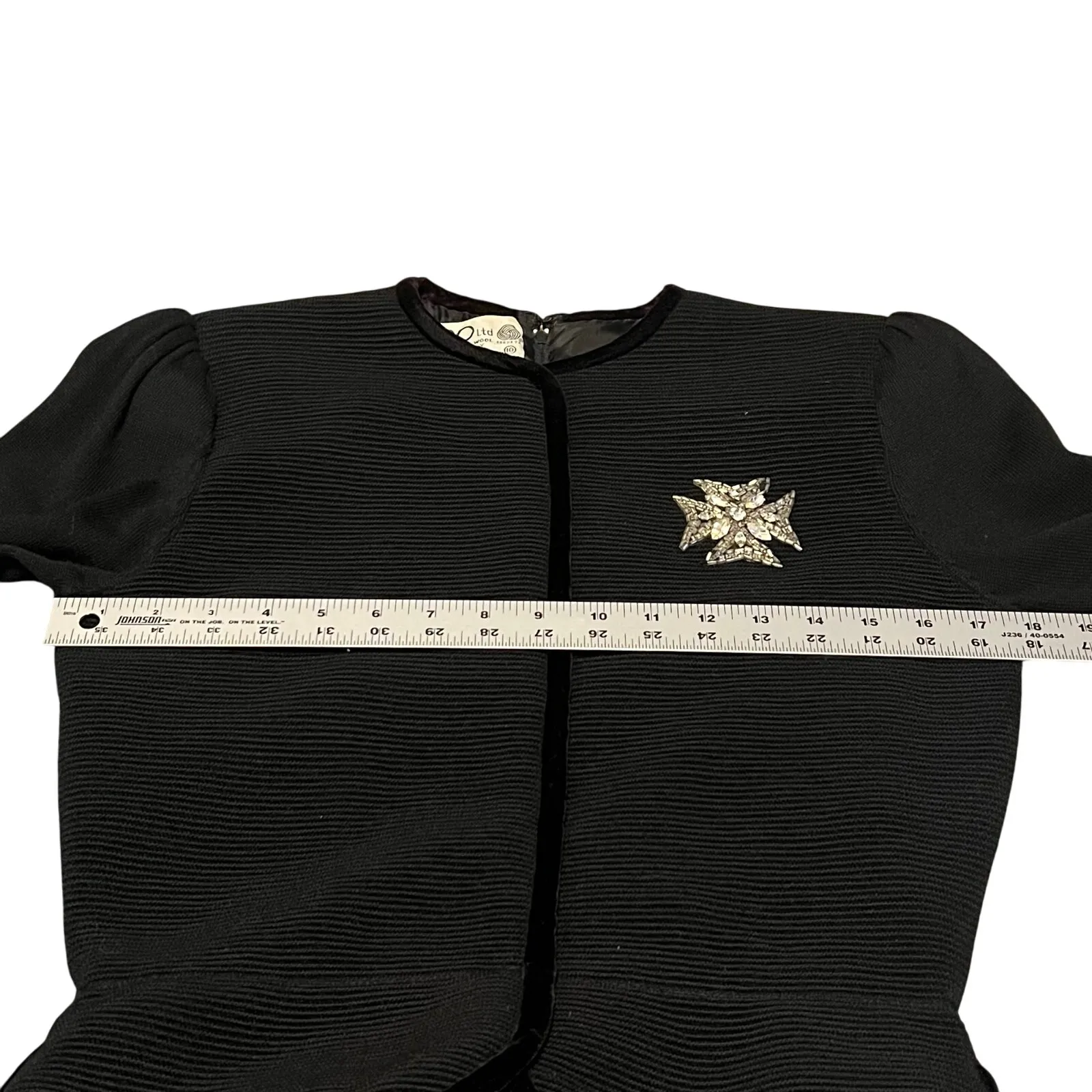 Vintage Womens Ciao Ltd Midi Dress Black Knit Wool Size 10 - Image 13