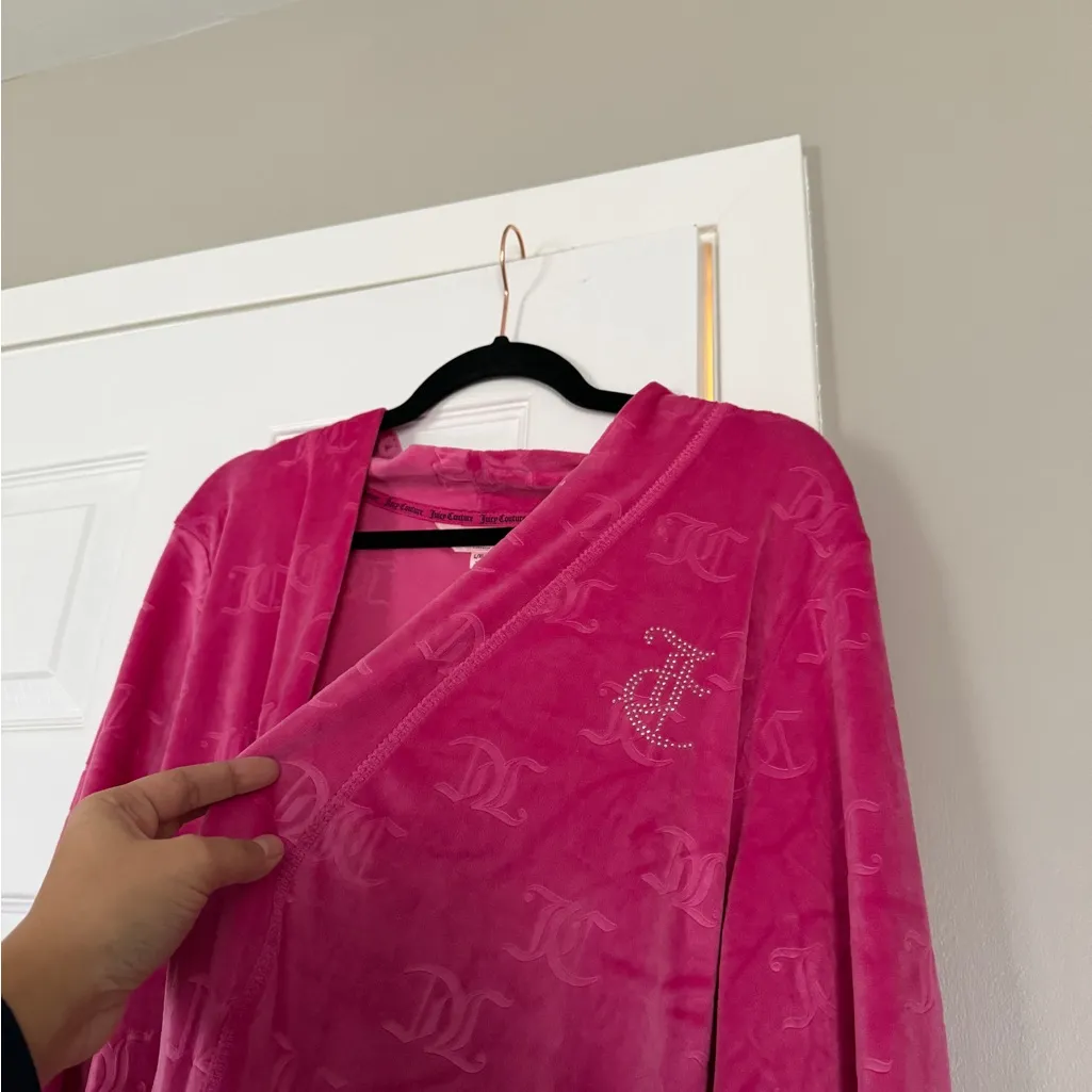 Juicy Couture Rhinestone Fuchsia Pink Soft Robe Loungewear Bath Cozy - Image 5