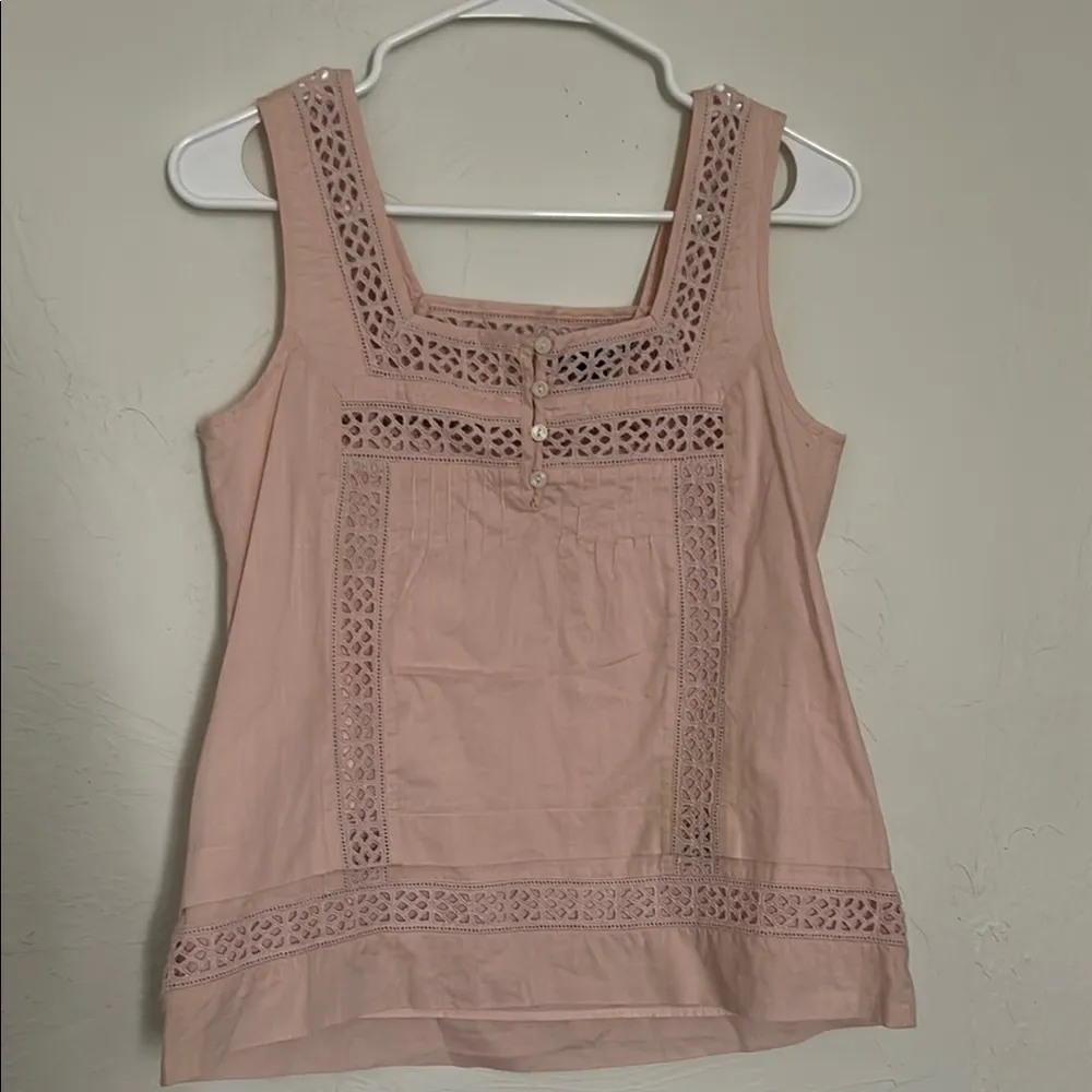 Women's Pink Coquette Lace Trim Top Cotton & Linen Blend - Image 4