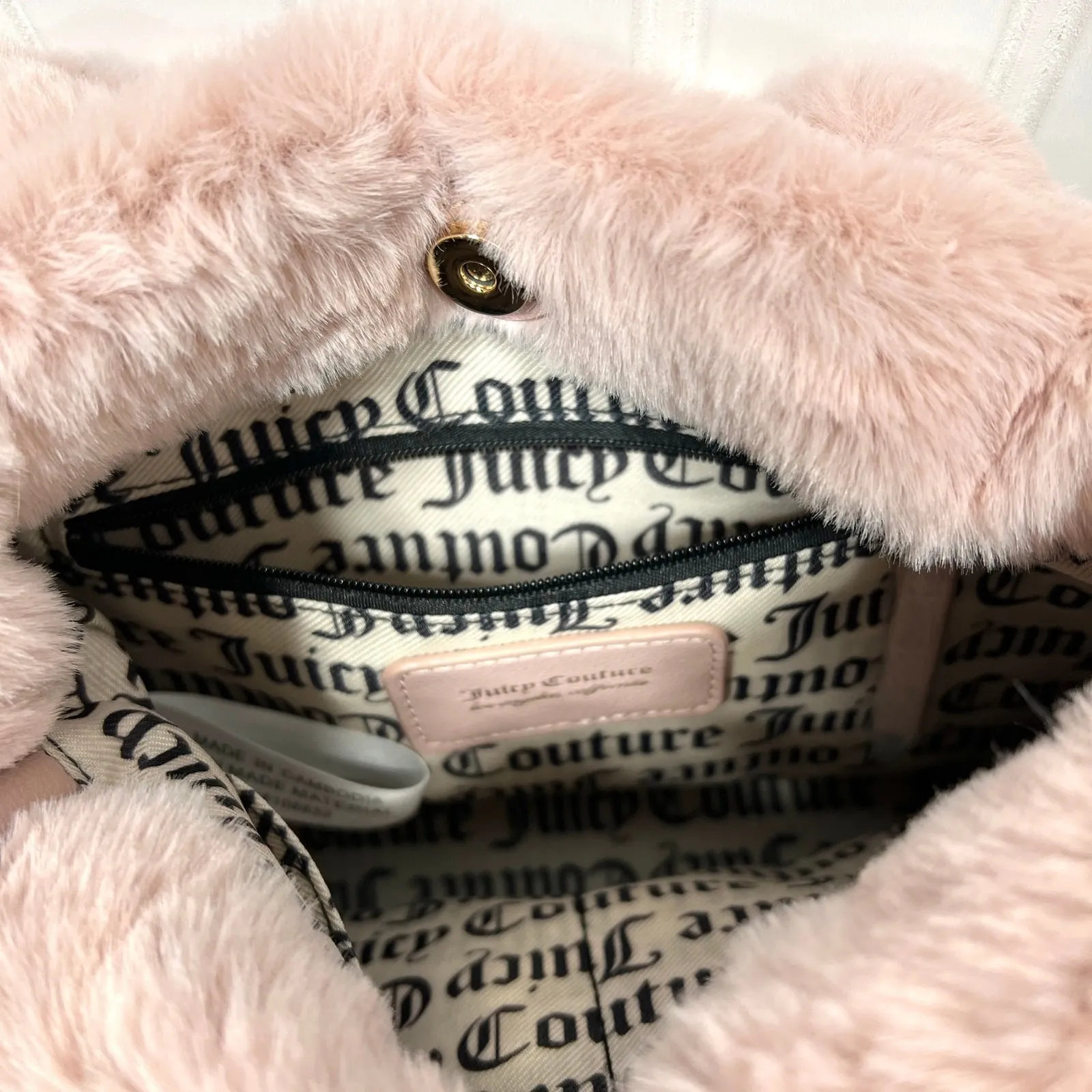 Juicy Couture Fluffy Mini Tote Bag Purse Handbag Blush Pink Bling Heart Spellout - Image 10