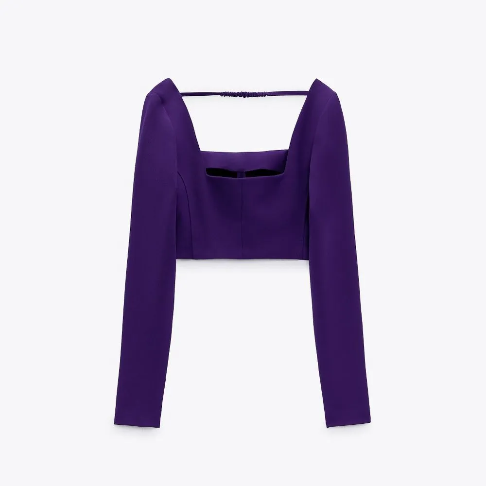 NWT ZARA CROPPED TOP PURPLE BLOGGERS FAV LONG SLEEVE - Image 6