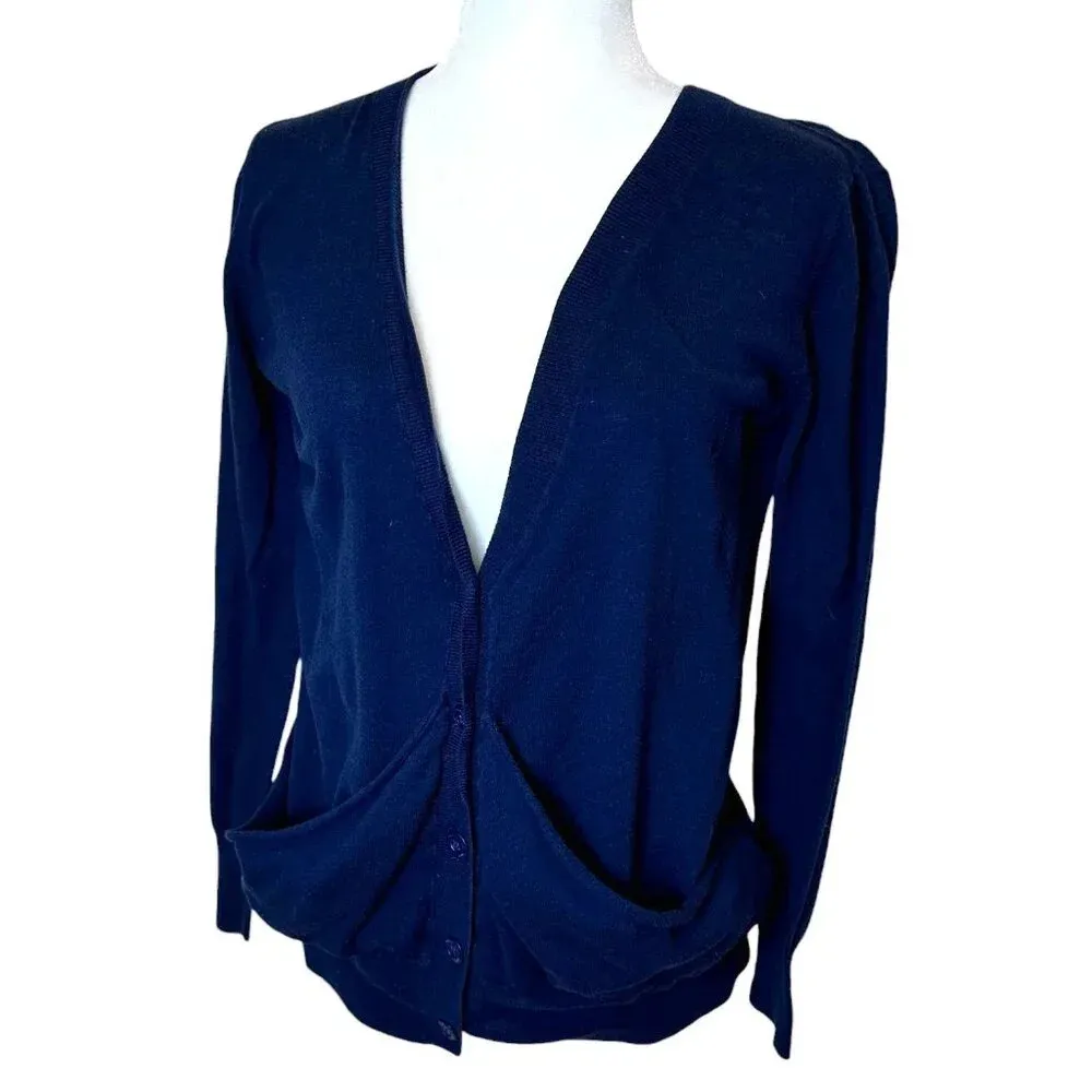 Vintage JUICY COUTURE Navy Knit Size Small Open Back Cardigan Sweater - Image 2