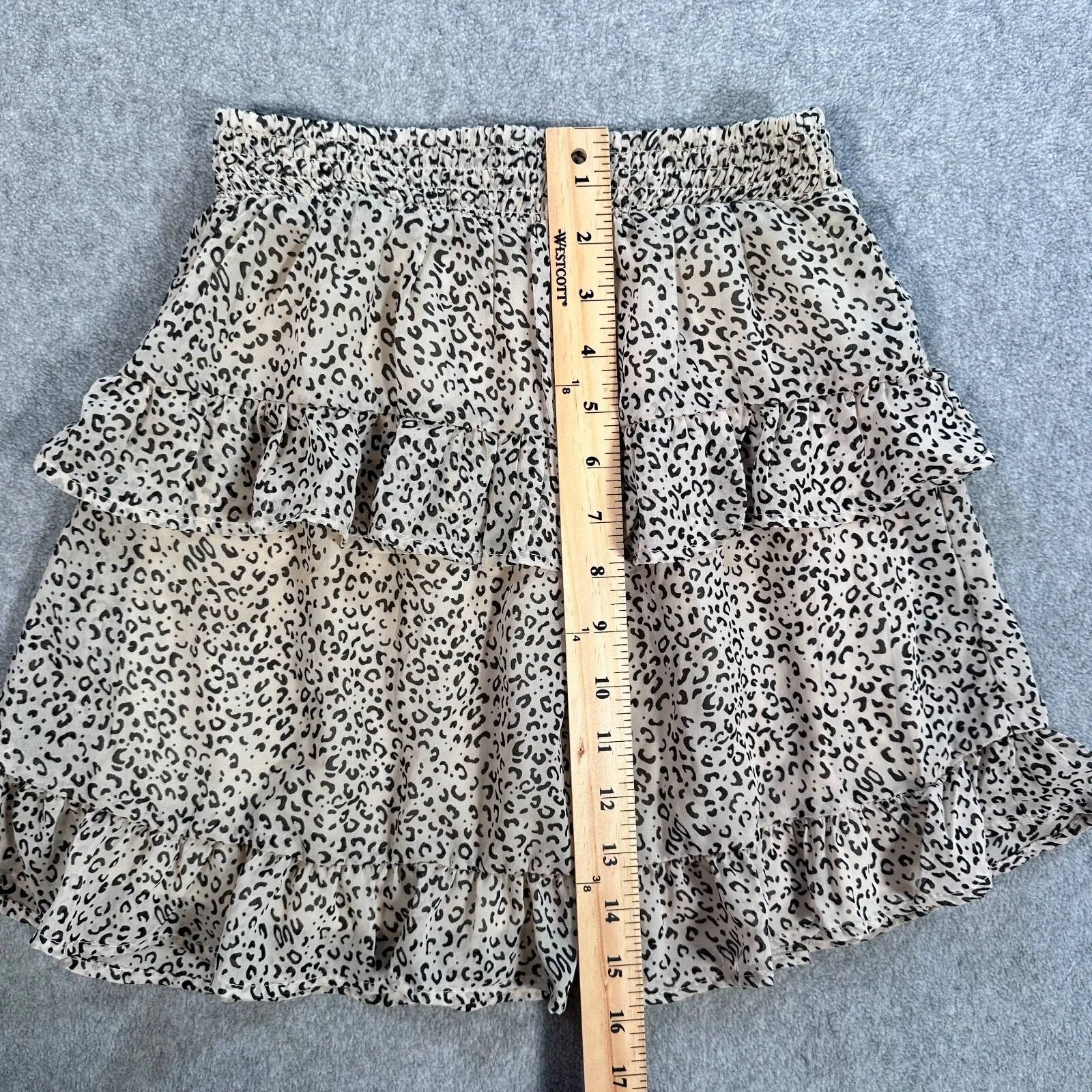 Japna Tiered Ruffle Mini Skirt Animal Print Size X-Small Cream/Black - Image 3