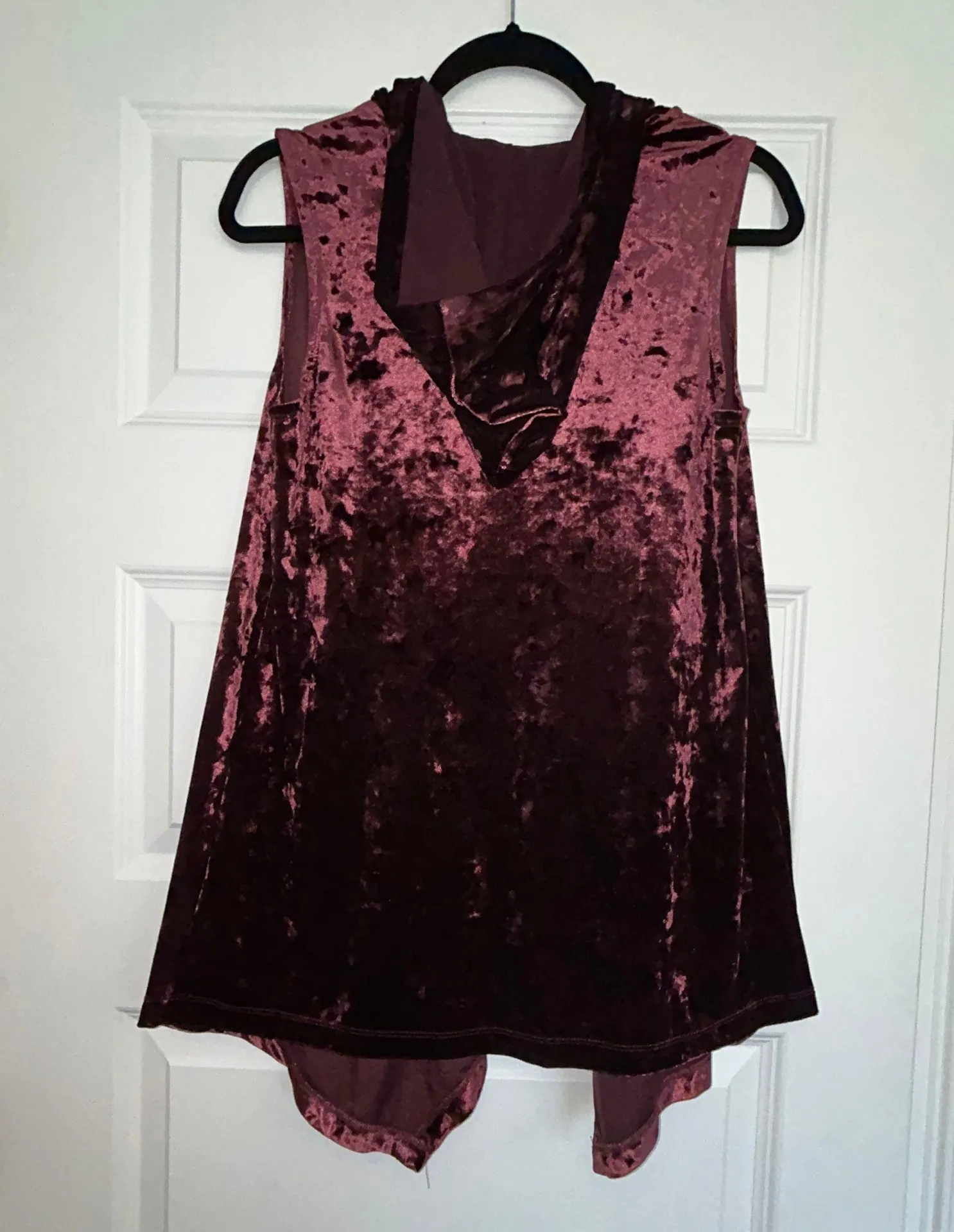 LOGO Lori Goldstein Crush Velour Sleeveless Hood Open Front Cascade Vest - Image 5