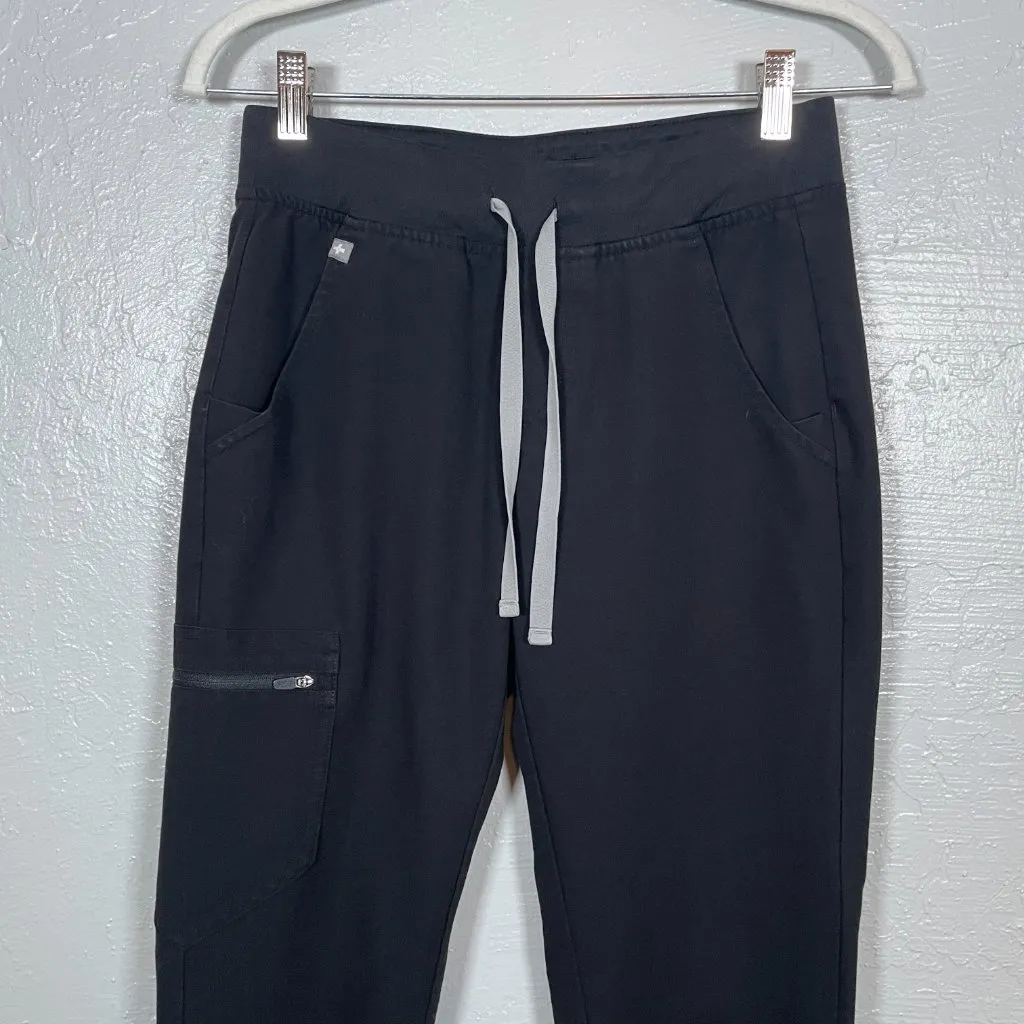 Figs Women Petite XSP Black Zamora Jogger Scrub Pants Pockets Yoga Waistband - Image 3